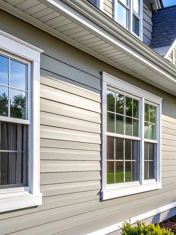 New vinyl replacement windows installed on a home exterior